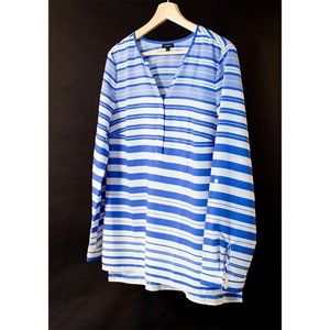 Talbots Blue/White Striped Polyester Tunic Shirt